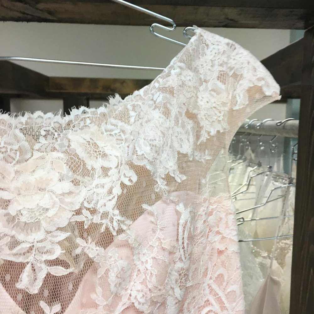 BLUSH Champagne Lace Rustic Wedding Dress, Cap Sleeve, Boat Neck Elegant Mother - Picture 12 of 15